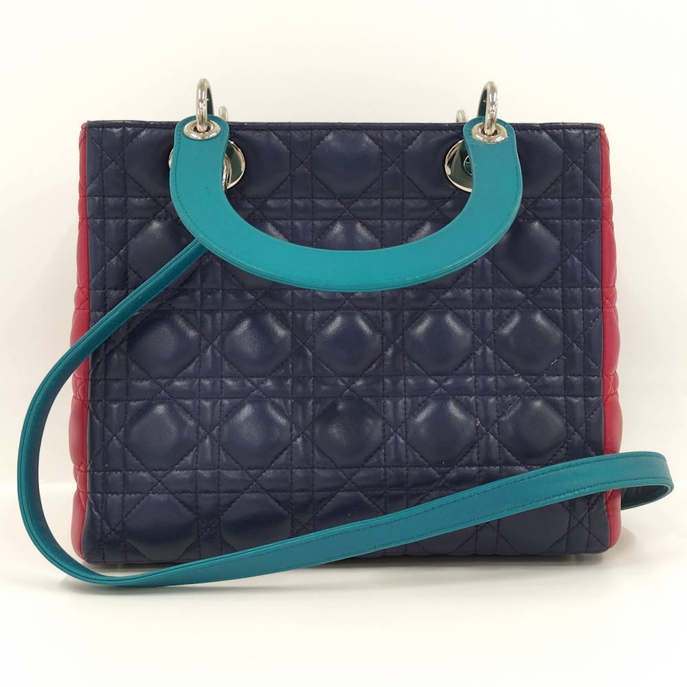 Dior leather Lady bag Christian tricolor Cannage Black
